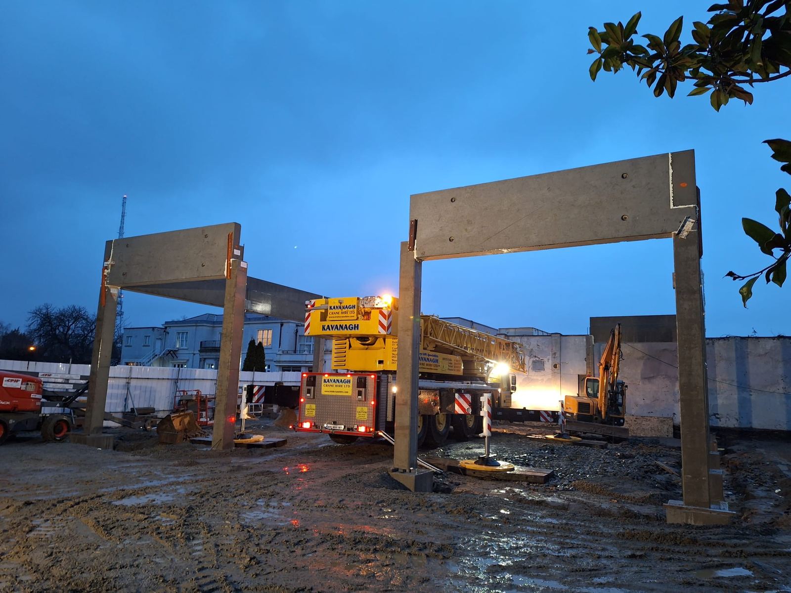 Precast concrete beams and columns on site